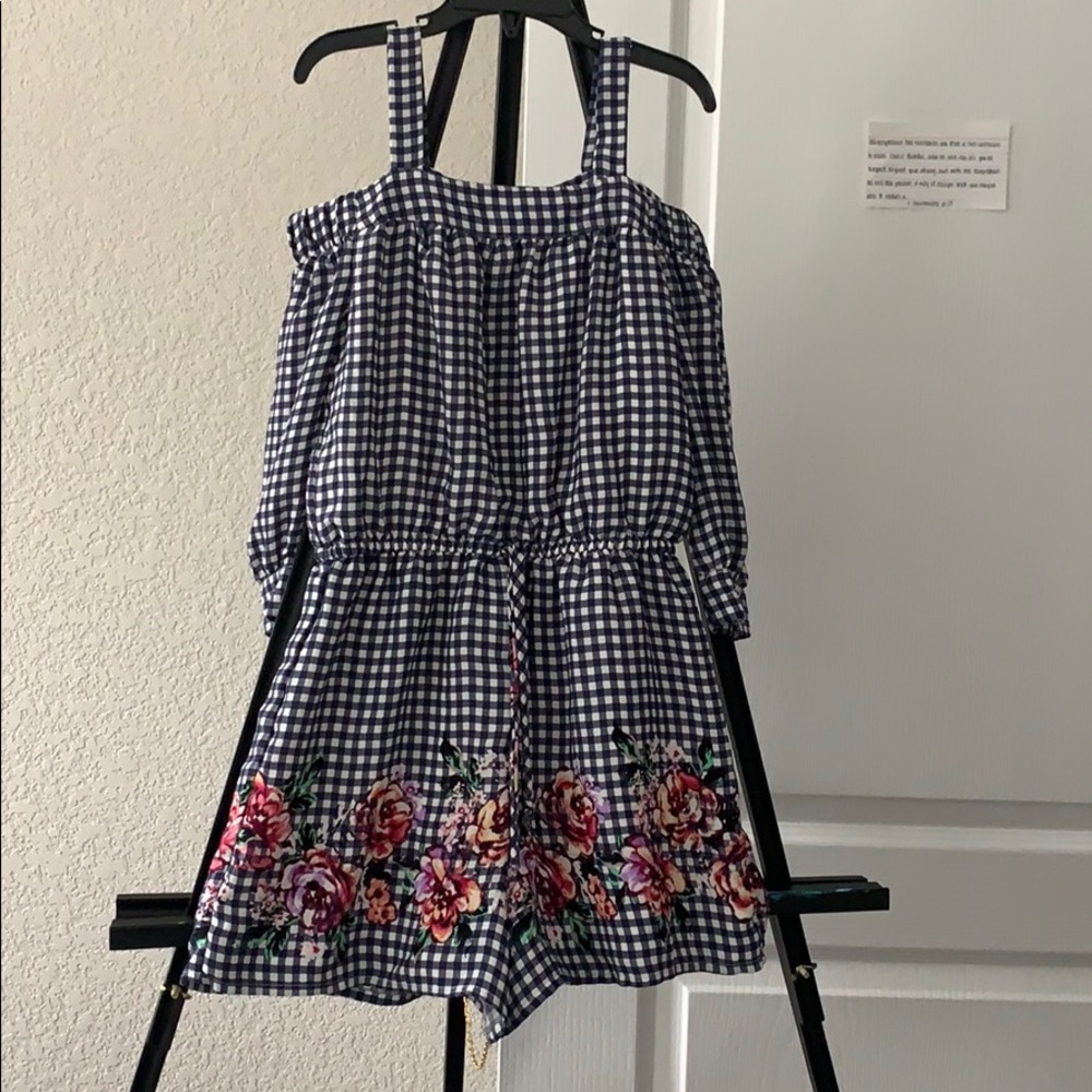 Girls checkered print with flowers romper